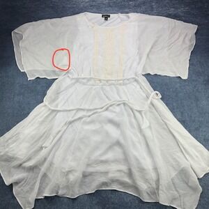 Alyx Dress Womens 18 White Embroidered Boho Flutter Sleeve Tie Waist Gauze Lined